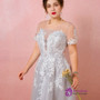 Plus Size Gray Tulle Appliques Short Sleeve Prom Dress