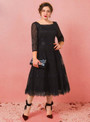 Plus Size 4/3 Sleeve Black Lace Tea Length Prom Dress