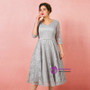 Plus Size Gray Lace Short Sleeve Tea Length Prom Dress