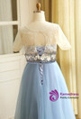 Plus Size Blue Tulle Lace Appliques Prom Dress