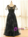 Plus Size Black Short Sleeve V-neck Prom Dress