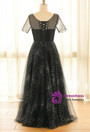 Plus Size Black Short Sleeve V-neck Prom Dress