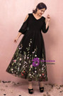 Plus Size Black Ankle Long Sleeve Embroidery Prom Dress