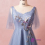 Plus Size Blue Tulle Appliques V-neck Prom Dress