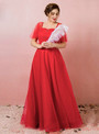 Plus Size Red Tulle Backless Prom Dress