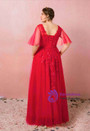 Plus Size Red Deep V-Neck Tulle Floor Length Prom Dress