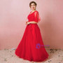 Plus Size Red Deep V-Neck Tulle Floor Length Prom Dress