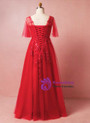 Plus Size Red Deep V-Neck Tulle Floor Length Prom Dress