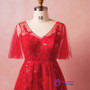 Plus Size Red Deep V-Neck Tulle Floor Length Prom Dress