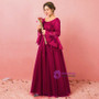 Plus Size Burgundy Long Sleeve Tulle Backless Prom Dress