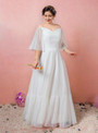 Plus Size A-line White Off the Shoulder Short Sleeve Prom Dress