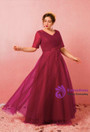 Plus Size Burgundy Short Sleeve V-neck Prom Dress