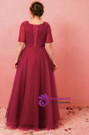 Plus Size Burgundy Short Sleeve V-neck Prom Dress