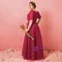 Plus Size Burgundy Short Sleeve V-neck Prom Dress