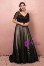 Plus Size Black V-neck Short Sleeve Prom Dress