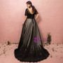 Plus Size Black V-neck Short Sleeve Prom Dress