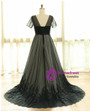 Plus Size Black V-neck Short Sleeve Prom Dress