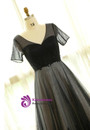 Plus Size Black V-neck Short Sleeve Prom Dress