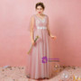 Plus Size Pink Tulle V-neck Backless Prom Dress