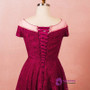 Plus Size Burgundy Hi Lo Lace Sleeveless Prom Dress