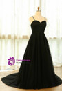 Plus Size Black Tulle Straps V-neck Prom Dress