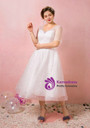 Plus Size White Tulle V-neck Tea Length Wedding Dress