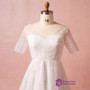 Plus Size White Tulle V-neck Tea Length Wedding Dress