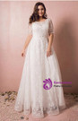 Plus Size Short Sleeve White Lace Wedding Dress