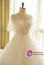 Plus Size White Tulle V-neck Backless Wedding Dress