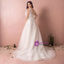 Plus Size White Tulle V-neck Open Back Wedding Dress