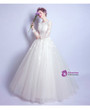 In Stock:Ship in 48 hours Ball Gown Long Sleeve White Tulle Wedding Dress
