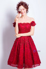 In Stock:Ship in 48 hours Red Appliques Off The Shoulder Prom Dress