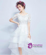 In Stock:Ship in 48 hours Hi Lo Short Sleeve Tulle Wedding Dress
