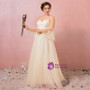 Plus Size Yellow Tulle Appliques Short Sleeve Prom Dress