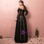 Plus Size Black Lace Long Sleeve Floor Length Prom Dress