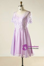 Plus Size Short Chiffon Appliques Short Sleeve Prom Dress