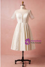 Plus Size Short Knee Length Lace Short Sleeve Wedding Dress