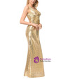 In Stock:Ship in 48 hours Gold Sequins V-neck Backless Prom Dress