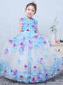 In Stock:Ship in 48 hours Blue Sleeveless Tulle Flower Girl Dress