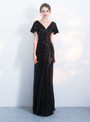 In Stock:Ship in 48 hours Black Sequins Deep V-neck Prom Dress