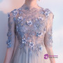 In Stock:Ship in 48 hours Gray Tulle Short Sleeve Appliques Prom Dress