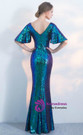 In Stock:Ship in 48 hours Mermaid Blue V-neck Sequins Prom Dress