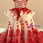 Ball Gown Champagne Tulle Red Appliques Flower Girl Dress