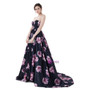 In Stock:Ship in 48 hours Black Print Sweetheart Satin Prom Dress