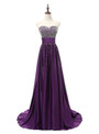 In Stock:Ship in 48 hours Purple Satin Beading Sweetheart Prom Dress