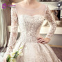White Ball Gown Long Sleeve Lace Backless Wedding Dress