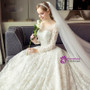 White Ball Gown Long Sleeve Lace Backless Wedding Dress