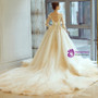 Ball Gown White Tulle Champagne Appliques Long Sleeve Wedding Dress