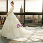 Ball Gown Ivory White Tulle Long Sleeve Backless Wedding Dress