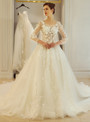 In Stock:Ship in 48 hours White Long Sleeve Appliques Wedding Dress
